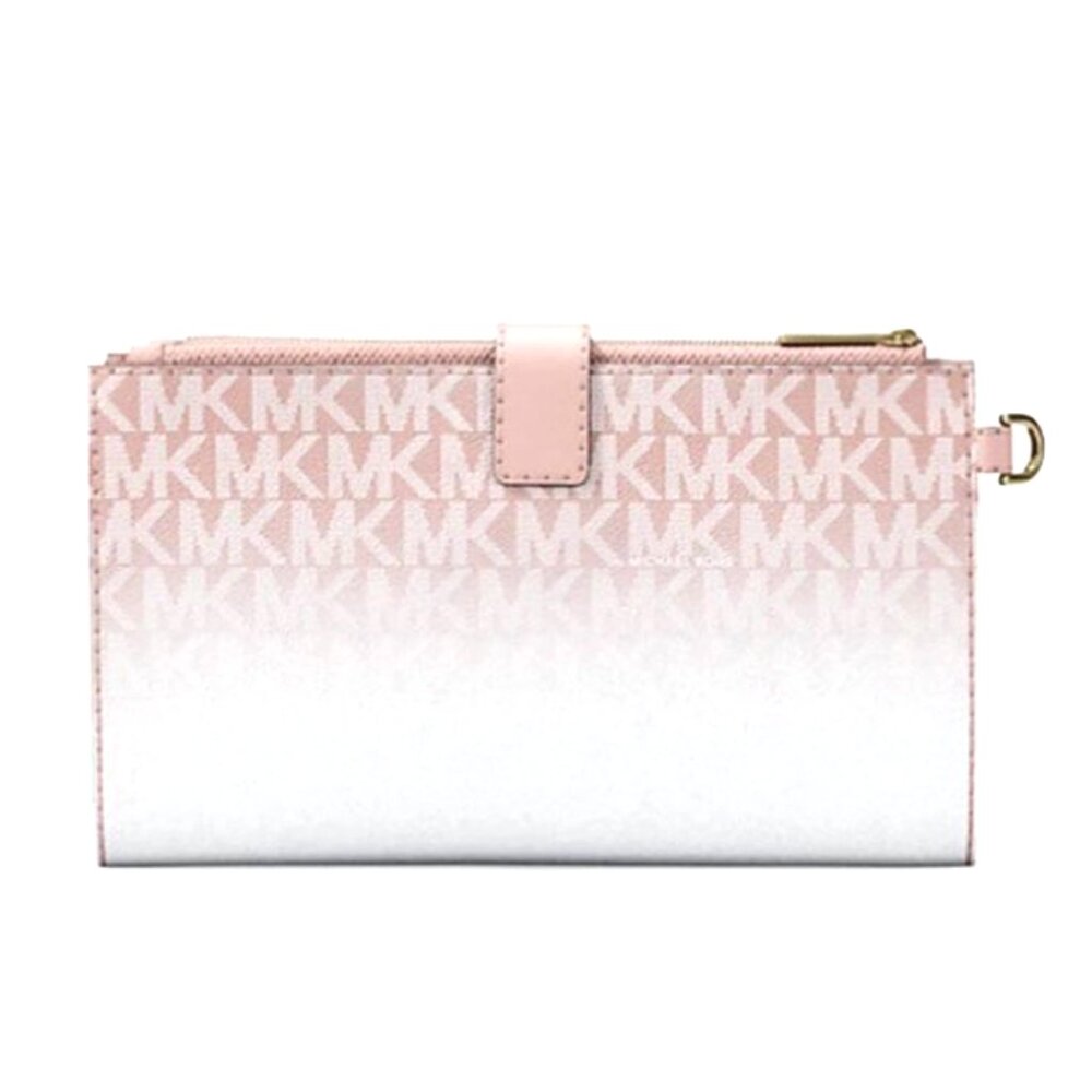 New Michael Kors Jet Set Travel Double Zip Wristlet Wallet Powder Blush Multi - Picture 2 of 3
